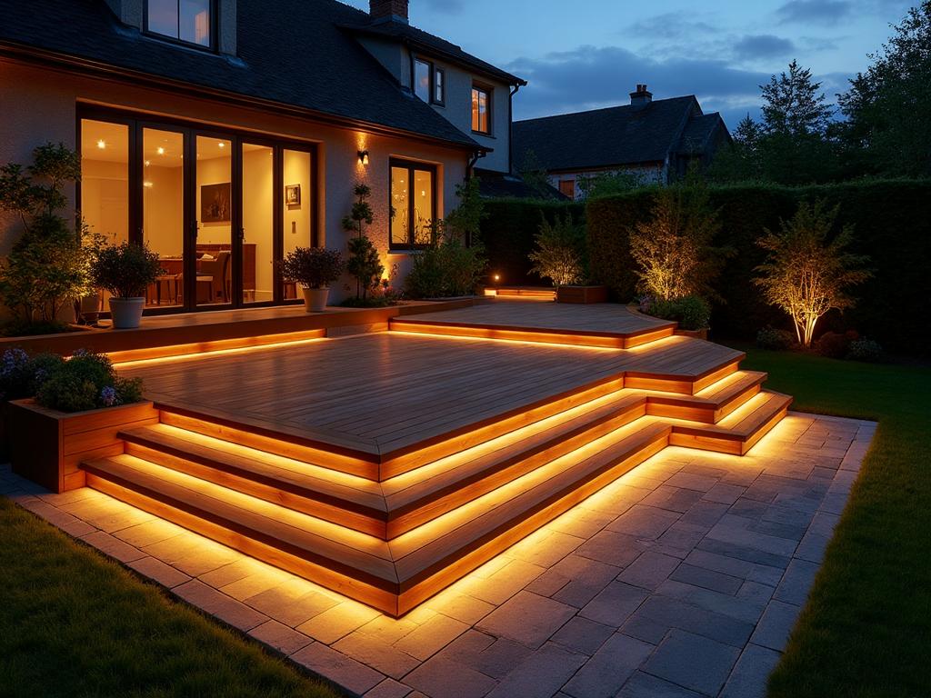 Multi-level timber decking LED lighting Aigburth Liverpool